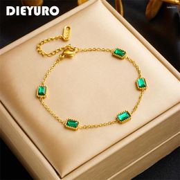 Charm Bracelets DIEYURO 316L Stainless Steel Square Green Zircon Crystal Bracelet For Women Girl Trend Luxury Chain Non-fading Jewellery