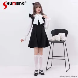 Casual Dresses Japanese Lolita Style Sweet All-Matching Bottoming Waist Slimming Wooden Ear Strap Dress Cute Mid-Length Vest Vestidos