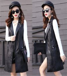 Spring Autumn Long Faux Leather Vest Women PU Sleeveless Jacket Ladies 2019 Slim Plus Size 4XL Black Waistcoat winter Outerwear6774331