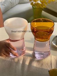 Wine Glasses Household Transparent Milk Cup Round Cute Beverage Dessert Korean-style Ins Color-matching Tall Glass Water