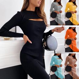 Casual Dresses Spring/Summer Dress Women's Chest Hollow Long Sleeve European And American Sexy Slim Fit