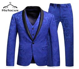 Rsfocus Mens Royal Blue Suit Slim Fit Jacquard Suit Men 2020 Latest Wedding Suits For Groom 5XL Party Stage Prom Wear TZ00815832430