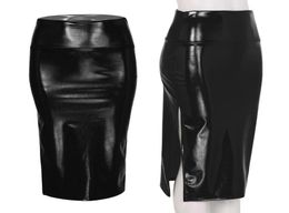 Skirts Sexy Women Shiny Metallic Holographic High Waist Side Split Bodycon Midi Pencil Skirt Night Club Party Festival Rave Costum6692099