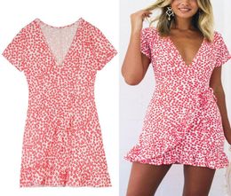 Summer Wrap Dresses Women Sexy Chiffon Deep V Neck Long Sleeve Star Print Ruffle Mini Dress Beach Dresses Tunic Party Dress9337431