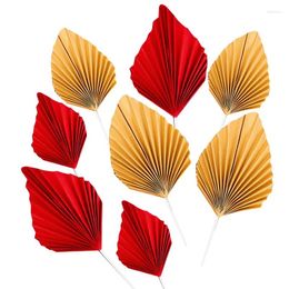 Party Supplies 2pcs Paper Fan Happy Birthday Cake Topper Gold Palm Leaf Insert Decoration Wedding Cakes Dessert Decor