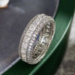 Choucong 2024 Drop Ship Wedding Rings Luxury Jewellery 925 Sterling Silver Princess Cut White Topaz CZ Diamond Pave Zircon Party Eternity Women Bridal Ring Gift