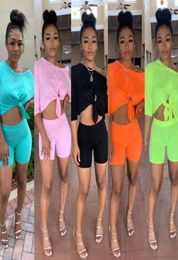 Womens Tracksuits Summer 2 Two Piece Short Outfits Set Off One Shoulder Bowknot Crop Top Biker Shorts Clothes Plus Size Pink Blac7159098