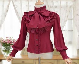 WholeVintage Women039s Lolita Shirt Gothic Chiffon Ruffle Blouse Long Sleeve Blusas BlackWhiteNavy BlueBurgundy8818723
