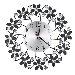 Wall Clocks Retro Diamond Wrought Iron Clock Leaf Petals Creative Mute Living Room Decoration Without (Black)
