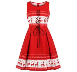 Wipalo Christmas Elk Print Vintage Dress Lace Up Party Dresses Retro Rockabilly Robe Swing Retro Dress Femme Vestidos Plus Size5956580