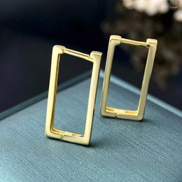 Hoop Earrings GRA 18K Gold Simple Rectangle Large For Women Real 925 Sterling Silver Geometry Earring High Quality Fine Jewellery