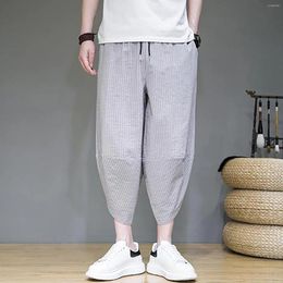 Men's Pants Summer Cropped Retro Striped Casual Trend Large Size Baggy Wide Leg Japanese Style Pencil