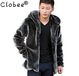 Fashion Mens Faux Fur Coats Faux Mink Coat Men Hooded Luxury Winter Leather Suede Jacket Men Biker Pelts Male Jackets Blue9889007