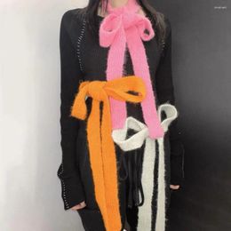 Scarves Candy Color Long Scarf Women Casual Knitting Korean Fashion Thin Trendy Autumn Winter Letter Logo Solid Warm