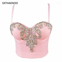 Women's Tanks Women Fashion Clothes Sexy Sleeveless Rhinestone Bustier Push Up Night Club Bralette Bra Cropped Top Vest Corset