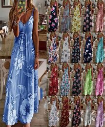 Casual Drs Plus Size Women Maxi Dress Summer Sexy Boho Printed Long Sleeveless V Neck Ladies Loose Vestido S-5XL5897315