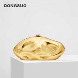 Acrylic shell shape clutch bag women evening party cute metal shiny purse gold silver blue egg handbag Quality 240514