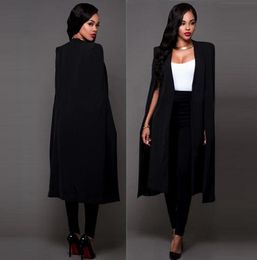 New 2016 Spring Autumn Women Plus Size Long Cape Blazers and Jackets Sexy Black White Runway Cloak Long Sleeve Club Party Blazer8889658
