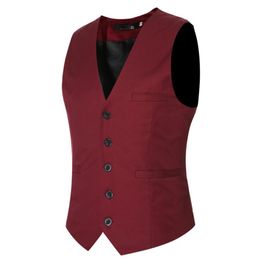 Autumn VNeck Casual Mens Dress Vest Sleeveless Jacket Formal Vest Jacket Male Wine Red Waistcoat Men LZ29137485272