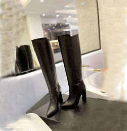 Elegant design of new long boots designer luxury winter sheepskin women039s pointy shoes fashion kneehigh heels cowboy boots e2889563
