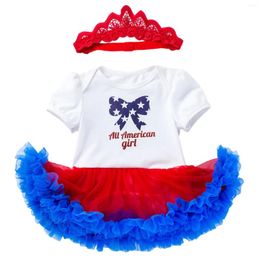 Clothing Sets Baby Girl Independence Day Printed Short Sleeve Born Bodysuit Hairband Two Set Fleece