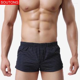 Underpants Soutong Men Underwear Boxers Shorts Plaid Printed Casual Home Cueca Boxer Jjk03