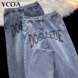 Women's Jeans Women Y2k Denim Pants Print Letter Casual High Waist Korean Fashion Trousers Vintage Aesthetic Female Clothing