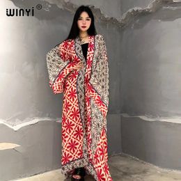 Kimono Boho Print Beach Outfits For Women Cover-up Long Coat Elegant Africa Cardigan Dress