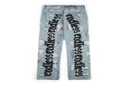 Jeans de rua de rua Hip Hop Denim de alta qualidade calça jeans jeans Old Hole Broken Endless Men 2103209337687