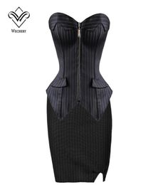 Corset Sexy Corsets and Bustiers Burlesque Black Stripe Corset with Skirt Zipper Lace Up Corsages Sexy Corselet Plus Size S6XL6261563