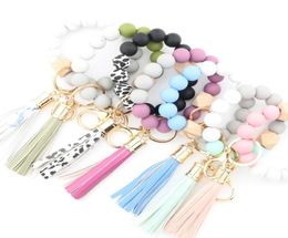 Party Favor Silicone Bead Bracelets Beech Tassel Key Chain Pendant Leather Bracelet Women039s Jewelry 14 Style DB7026664147