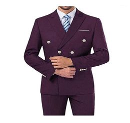 Men Suits 2 Pieces Wedding Double Breasted Blazer Pants Set Formal Business Black Gray Purple Green Blue1069075