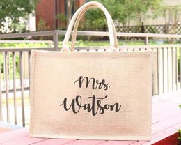 Shopping Bags Personalised Mrs Bride Bag Bridesmaid Burlap Tote Beach Large Jute Gift Name Bachelorette Bridal Shower Party Favour