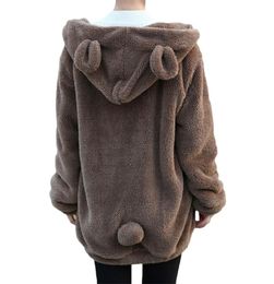 Women Cute Hoodies Coats Winter Loose Fluffy Bear Ear Hooded Jacket Kawaii Warm Outerwear Coat Cute Sweatshirts Coats Tops LJ201103288995