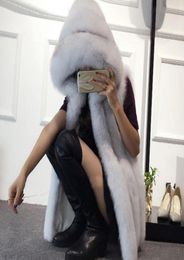 Plus Size 6XL Fur Hood Vest Women Faux Fur Vest Striped Long Gilet Sleeveless Coat Winter Jacket V8885372706