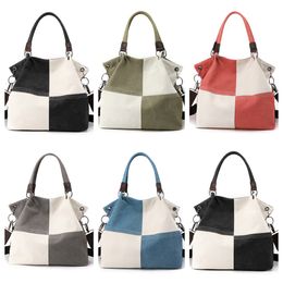Free Shipping 2024 Designer Casual Lady Canvas Versatile Handheld Crossbody fashion New Combination Color black Contrast Shoulder Women's Bag