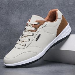 Casual Shoes 2024 For Men Fashion Leather Comfortable Skateboarding Sneakers Mixed Colours Lace Up Walking