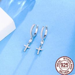Hoop Earrings CWWZircons Sterling Silver 925 Trendy Circle Cubic Zircon Cross Shape Dangle Earring For Women Religious Jewelry Gift SE064