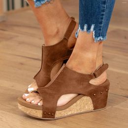 Dress Shoes 2024 Summer Women Wedges Sandals Hook Loop Solid Thick Heeled Ladies Comfortable Breathable Walking Female