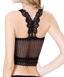 2020 New Sexy Women Ladies Back See Through Butterfly Pattern Lace Crochet Bustier Crop Top Fitness Bralette Halter Tank Top2241883