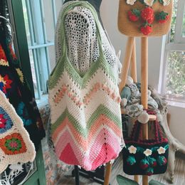 Evening Bags Strawberry Rainbow Crochet Crocheting Diy Bag Needlework Floral Knitting Handmade Shoulder Material Kit Set