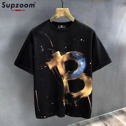Supzoom Arrival Summer High Street Splash Ink Printing Neutral O-neck Casual Heavy Texture Cotton Ins Loose Men T shirt 240518