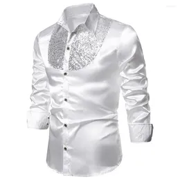 Men's Casual Shirts Men Solid Color Long Sleeve Shiny Sequins Buttons Stage Business Nightchlub Shirt Long-Sleeved