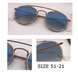 top quality metal Round Sunglass for Women Vintage Double Bridge Frame 51mm uv400 glass lens mirror flash sunglasses circle classi1191871