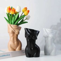 Vases Nordic Female Body Art Vase Home Decor Ceramic Flower Woman Girl Statue Sculpture Modern Room Wedding Decoration Gift J240515