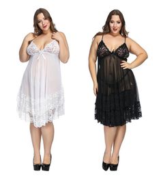 Plus size 6xl lingerie sleepwear White Night Gown Lingerie Ladies Sexy Lace Babydolls Sleepwear womens erotic sling Homewear6169941