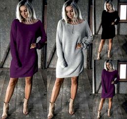 Womens Winter Long Sleeve Jumper Tops Blouse Ladies Loose Sweater Mini Dress5205423