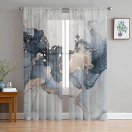 Curtain Marble Texture Ink Painting Style Sheer Curtains For Living Room Decoration Window Kitchen Tulle Voile Organza