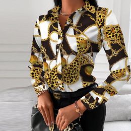 Women's Polos Retro Pattern Printed Women Blouses Autumn Long Sleeved Lapel Single Breasted Shirt Ladies Fashion Casual Commuter Loose