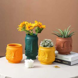 Planters Pots Creative Face Flower Pot Ceramic Planter Vase Home Decoration Desktop Ornaments Bonsai Succulent Pot Plant Pot J240515